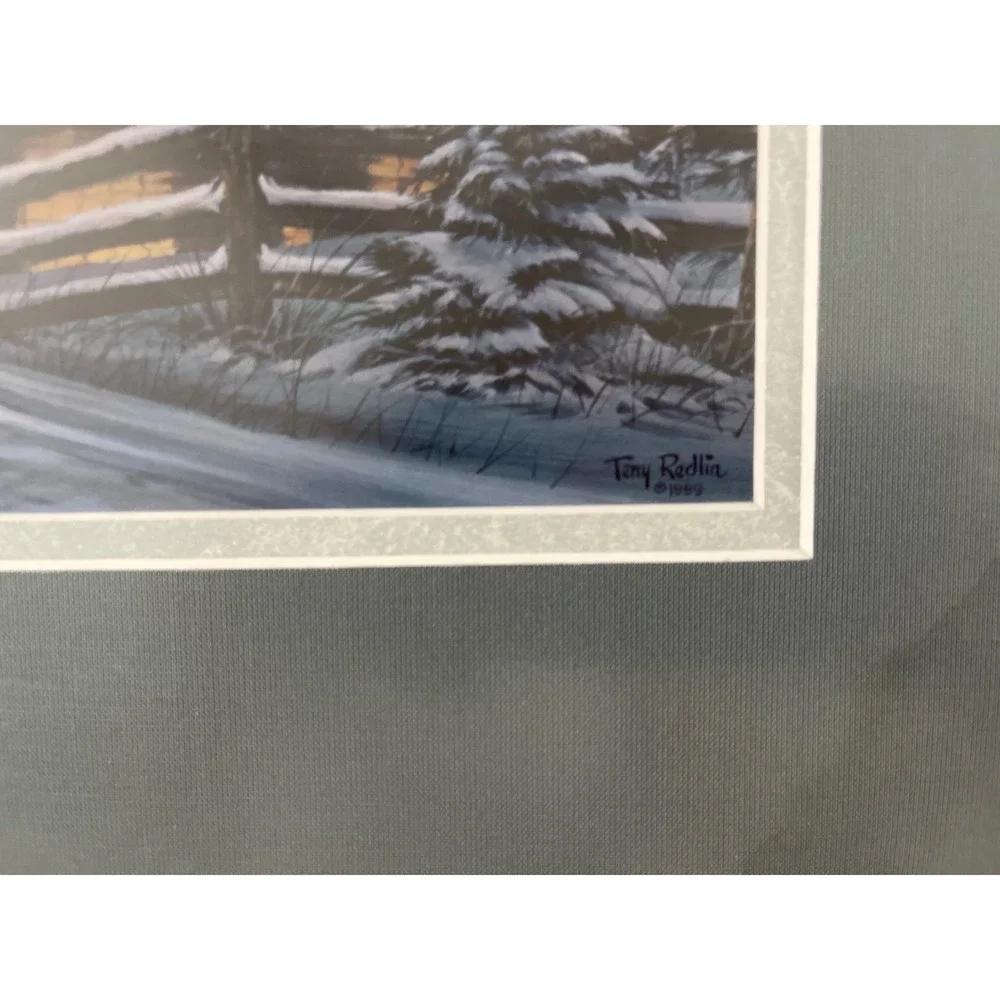 Terry Redlin Evening With Friends Framed Art Print 1989 Winter Cabin Deer Scene - Picture 6 of 8